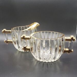 Vintage Jeannette Glass Co. Clear Ribbed Glass Sugar and Creamer Set